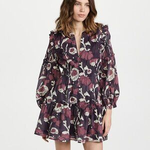 Cleobella Rainey Mini Dress XS purple abstract print 100% cotton